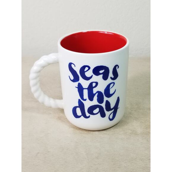 Hallmark Coffee Mug Tea Cup 4 1/2" Seas The Day 12oz White Red Vintage - Picture 1 of 14